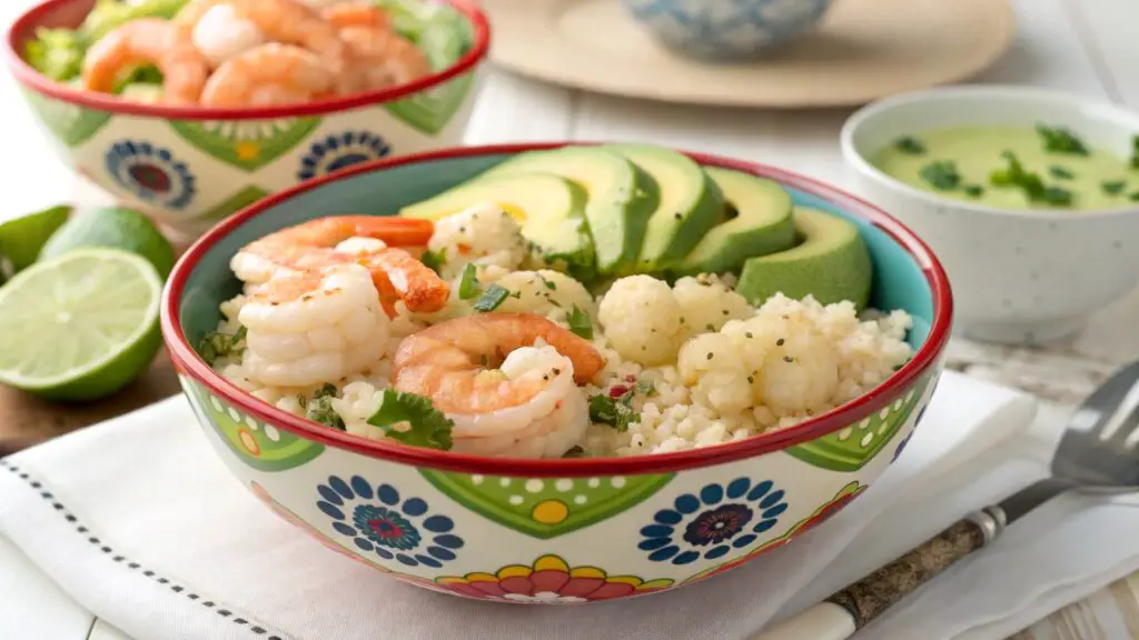 Keto Shrimp and Avocado Rice Bowl