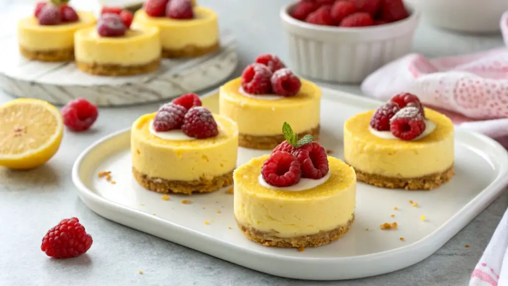 No Bake Lemon Raspberry Mini Cheesecakes