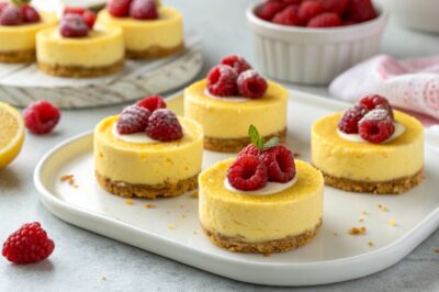 No Bake Lemon Raspberry Mini Cheesecakes: Sweet & Tangy