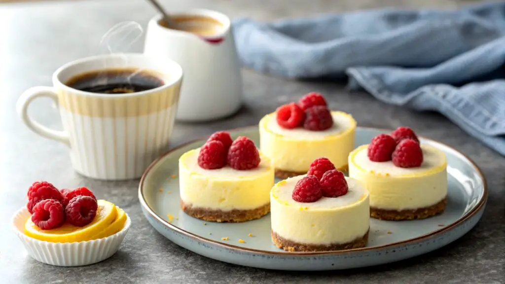 No Bake Lemon Raspberry Mini Cheesecakes