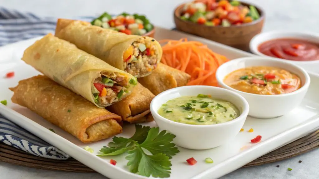 Keto Spring Rolls with Veggie Dips