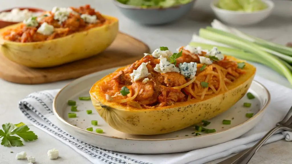Buffalo Chicken Stuffed Spaghetti Squash