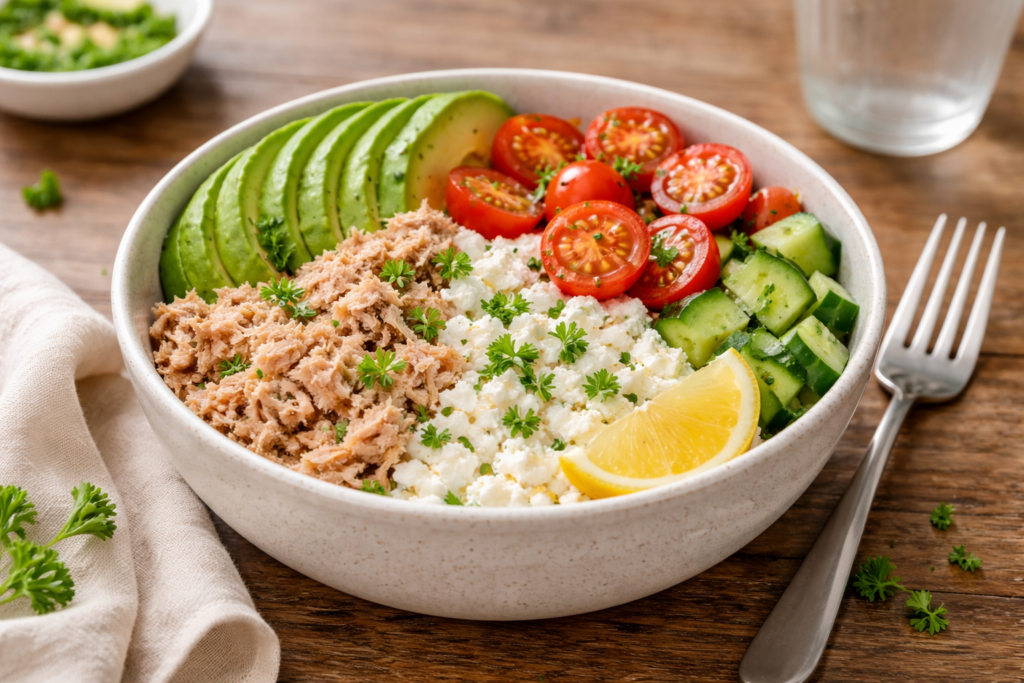 Tuna and cottage cheese bowl